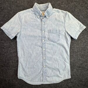American Eagle Button Down Shirt Mens XS Blue Chambray Short Sleeve Cotton